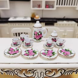 1Set Ceramic Scale 1:12 Doll House Miniature Porcelain Tea Cup Set Tableware Kitchen Dollhouse Teapot DIY Toys