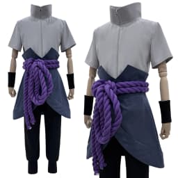HOLOUN Uchiha Sasuke Anime Cosplay Costume Wig Grey Top Pants Belt Halloween Christmas Convention Adult Unisex Gift