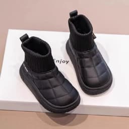 Children's Snow Boots 2-18 Years Old Khaki Padded Thickened Boys Girls Cotton Shoes Winter Black Soft Non-slip Kids Sock Boots