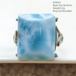 Natural Blue Larimar Adjustable Ring 925 Sterling Silver Larimar Gemstone Women Men Water Pattern AAAAA