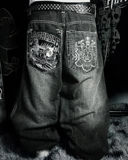 Y2K New Retro Centipede Embroidery Pattern Washed Oversized Wide-Leg Pants Street Gothic Harajuku Floor Pants For Men and Women