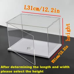 1pc Clear Acrylic Display Case,Display Box Stand with White Base,with Door, Dustproof Protection Showcase for Collectibles