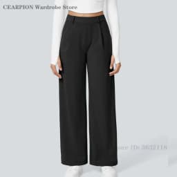 Womens Solid Color Straight Pant Loose Stretch Yoga Pants with Pockets Streetwear Outdoor Sports Pants Joggers Baggy Trousers