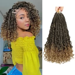 Goddess Box Braids Crochet Hair 8 Inch Pre Looped Boho Crochet Braids with Curly Ends, 8 Packs Synthetic Crochet Hair for Women