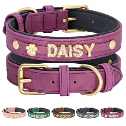 Personalized Soft Dog Collar PU Leather Puppy Cat ID Collars Free Rhinestone Charm Dog Accessory For Small Medium Dogs Chihuahua