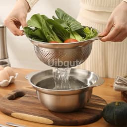 Vegetable washing basin Basket rice washing artifact Fruit filter basin Strainer Kitchen items 304 stainless steel drain basket