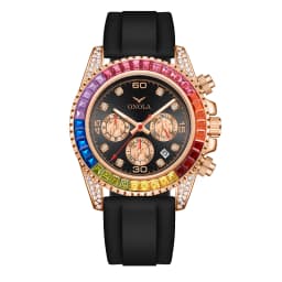 ONOLA Men's Quartz Watch, Multifunctional Dial, Colorful Square Rhinestone Bezel, Date Display, Ideal For Parties & Daily Outing