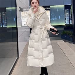 2026 New Women's Long Over-Knee down Cotton Jacket Thickened Waist-Cinching Winter Outerwear Short-Sleeved Cotton Coat