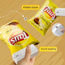 Portable 2-in-1 Mini Bag Sealer with Heat Seal & Cutter Magnetic Handheld Chip Bag Sealer for Snacks Candies Food Storage