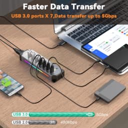 USB 3.0 Hub High Speed USB 7-in-1 Splitter Individual Power Switches RGB Aluminum Gaming USB Hub 3.0 For Laptop PC Accessories