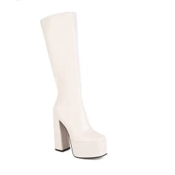 Stone Pattern Fashion Street Catwalk Boots Checkered Stripe Ultra-High Platform Side Zipper Plush Lining Women's Knee-High Boots