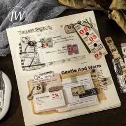 JIANWU Sequence Tag Series Vintage Date Digits Number Label Landscape Material Collage Sticker Creative DIY Journal Stationery