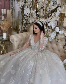 Customzied V-neck Long-sleeved Ball Gown Splendid Wedding Dress Vestidos De Novia Amanda Novias Amanda Novias Official