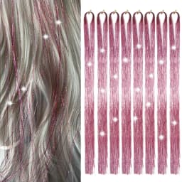 Gold and Silver Hair Sequin Set with 8 Pieces of 1600 Strands of Sparkling Hair for Christmas and Halloween Parties