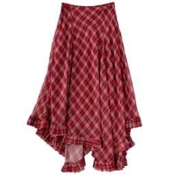 Spring Summer Vintage Two-Tone Plaid Midi Asymmetrical Hem A- Line Skirt Large Flounce Midi Length Silk Half Body Skirt