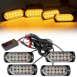 4 in 1 LED Warning Strobe Light 12V 24V Amber Car Grille Emergency Flash Signal Lamps Auto Stroboscope for Truck Offroad SUV