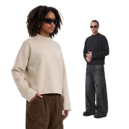 Personalized LOGO custom 350G cotton men's BOXY short and wide half-high neck long-sleeved hem burr sweater