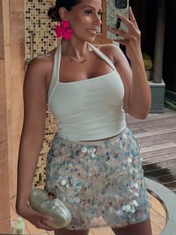 HH Elegant Women Solid Sequined Slim Mini Skirt 2025 Sparkling Party Style Skirt Female Sexy High Waist Short A-Line Skirt