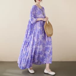 Plus Size Bohemian Print Maxi Long Dress for Women Floral Casual Cotton Linen Loose Vintage Vestidos Para Mujer Robe Dresses