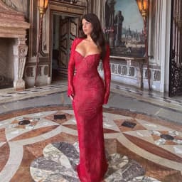 Women's Black Lace Strapless Mermaid Dress With Long Sleeve Shrug Elegant Slit Evening Party Dresses Autumn Red Female Clothing