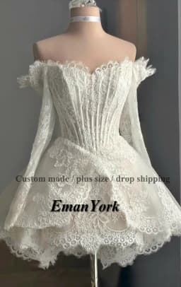 EmanY Delicate Short Wedding Dresses for Women with Appliques Off the Shoulder A-line Lace up Vestidos Novias Boda Customized