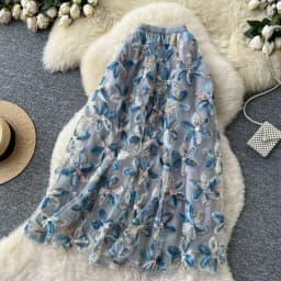 Autumn Winter Flower Embroidery Sequin Mesh Midi Skirts Women 2026 Korean Style Fashion Elegant High Waist Faldas