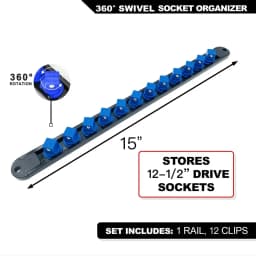 Premium Quality 360° Swivel ABS Socket Organizer Holder 1/4' 3/8' 1/2' Socket Clip Rail Tools Blue & Red