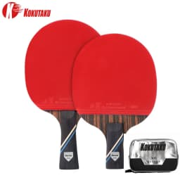 KOKUTAKU 2 Pcs 6 Star Ping Pong Paddle Set X6 Ebony Surface Carbon Table Tennis Racket with Bag for Adults