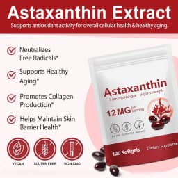 Astaxanthin Softgels 12mg Per Serving Microalgae 120 CT, Gluten-Free Soy-Free, Non-GMO Vegan, Supports Antioxidant Activity