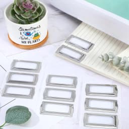 9Pcs Self Adhesive Metal Bookplates for Books Card Horizontal Clip Label Holders Metal Drawer Tag Silver Label Plate for Office