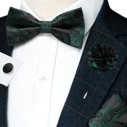 Classic Mens Bow Tie Brown Jacquard Paisley Bowtie Hanky Cufflinks Brooch Set Wedding party Butterfly Knot Gift Man Accessories