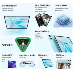 2026 Teclast P50 Tablet 11 Inch HD IPS Display, 12GB RAM(4GB +8GB) 128GB ROM Unisoc T606 Octa Core Processor Android 16 Dual Band WiFi Bluetooth 5.0 7000mAh Type-C 13MP+ 5MP Portable Learning Entertainment Tablet PC For Students Daily Work Video Gaming