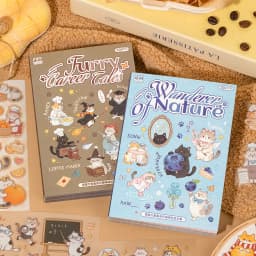 20Pcs Cute Cat Themed Die-Cut Stickers Book for DIY Flash Decorative Scrapbook Phone Case Collage Aesthetic Stationery Material