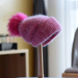 Winter Women's Real Fox Fur Pom-Pom Knitted Beanie Cap with Rabbit Fur Trim and Cashmere Touch