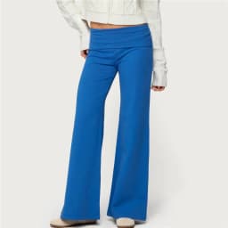 Coquette Solid Color Fold Over Waist Flare Pants Women Low Rise Stretchy Bootcut Long Trousers Casual Minimal Lounge Pants