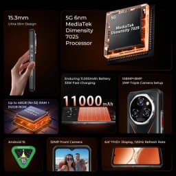 OUKITEL WP55 Pro Rugged Phone 11000mAh Battery 128dB Loudspeaker Android IP68 IP69K Waterproof 48GB RAM 512GB ROM Camping Light