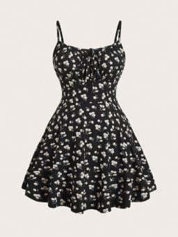 Plus Size Women's Floral Print Spaghetti Strap Fit and Flare Dress