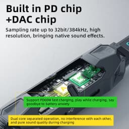 PIVA 4 in 1 Game Sound Card Adapter Docking Station Type-C PD60W DAC 32bit/384kHz 3.5MM USB2.0 3-stage EQ Tuning RGB for PUBG
