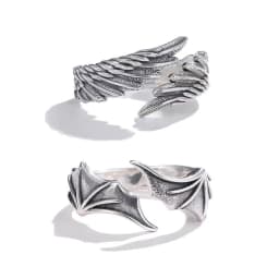 2pcs Vintage Angel Bat Wing Demon Eye Hip Hop Adjustable Couples Rings for Men Women Retro Silver Color Jewelry Party Daily