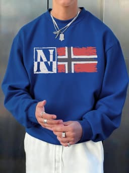 N Artistic Characters And Flag Print Pullover Men Autumn Loose Hoody Casual Fleece Soft Sweatshirt All-Match O-Neck Long Sleeve