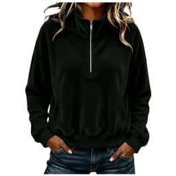 Womens Quarter Zip Pullover Long Sleeve Velvet Sweatshirt Soft Cozy Lightweight Fall Winter Outfits Casual Loose Color Hoodie