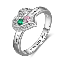 Personalized 1-8 Birthstone Rings Custom Engraved Name Ring Customized Promise Heart Birthstone Ring Gifts for Family Women