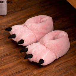 2026 Chunky Warm Bear Paw Slippers for Home Women Creative Funny Slipper Soft Plush Cute Cartoon Girls Indoor House Floor Shoes