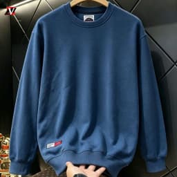 Heavyweight men's autumn and winter solid color terry cotton men's clothing crew neck long sleeve loose casual sweatshirt