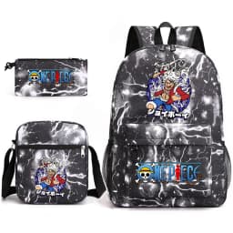 One Piece Luffy Anime Print School Backpack Set 3-in-1 Shoulder Bag Pencil Case for Boys Girls Kids Bookbag