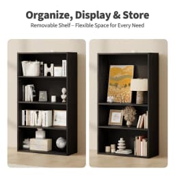 JHK 3-4 Tier Wooden Shelf Bookcase Tall Floor Standing Open Bookshelf for Living Room and Home Office Personalized Storage