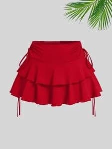 Plus Size Women's Ruffled Mini Skirt High Waist Tiered Layered Drawstring Casual Skirt