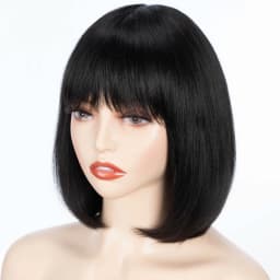 Sleek Short Bob Human Hair Wigs With Bangs Highlight Ombre Colored Brazilian Hair Wigs For Women Cosplay Pixie Cut Woman Wig