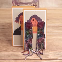 50Pcs 5x9cm White Paper Print Girl Pattern Earring Card Glasses /Brown Face Girl People Jewelry Display Packaging Cards Tags