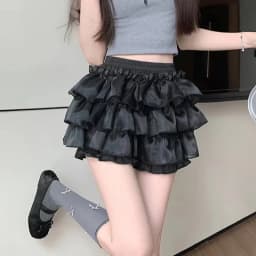 Tiered Ruffled Mini Skirt with safety-shorts Elastic Waist Layered Skort Miniskirt Women Sukapan Summer Y2K Balletcore Coquette